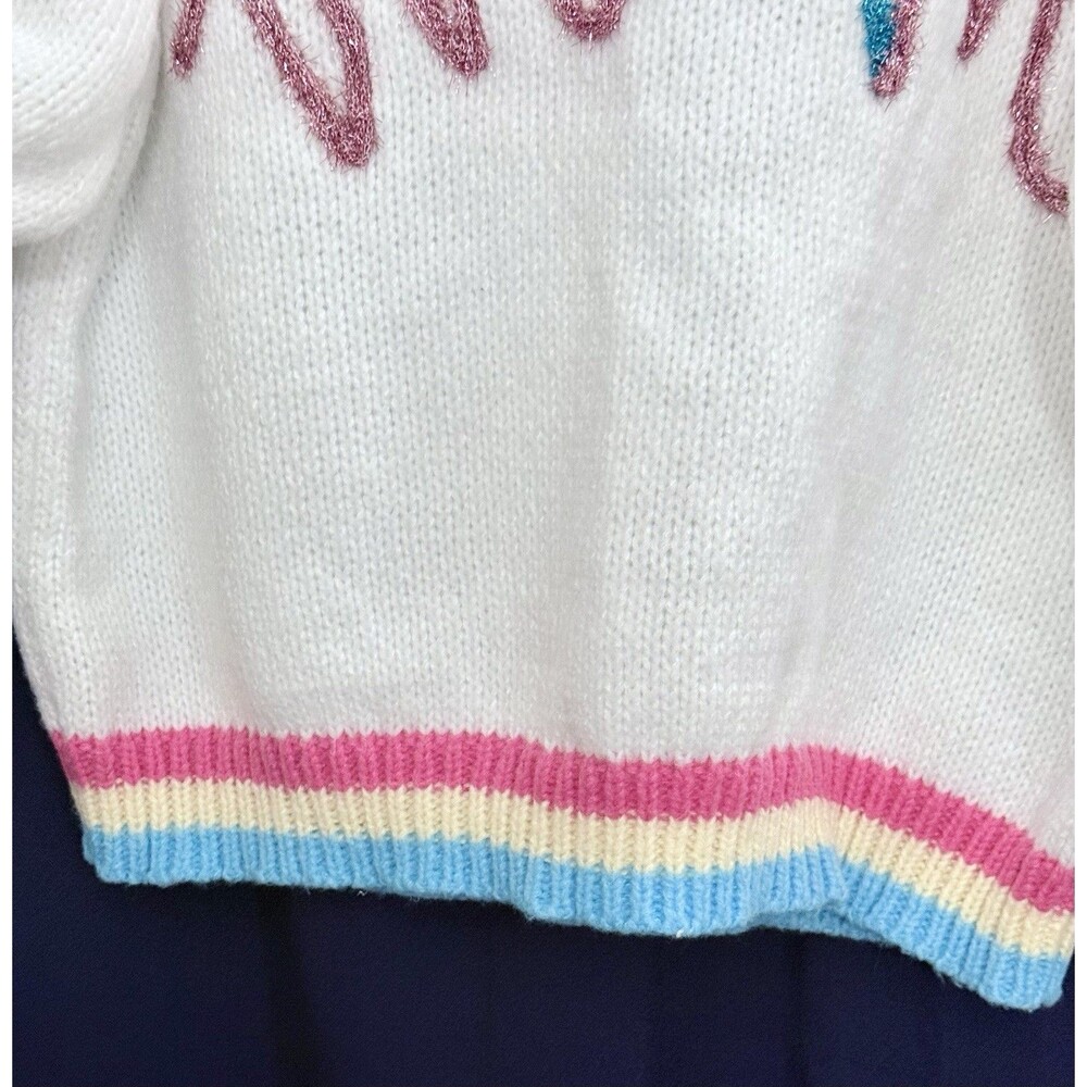 EUC BiBi Fuzzy Cursive Script Spring Sweater Coquette Y2K Puff Sleeve Knit Top S - Picture 5 of 15
